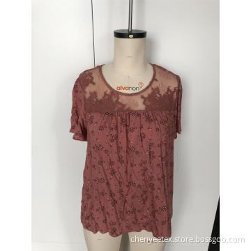 Ladies round neck lace short sleeves top